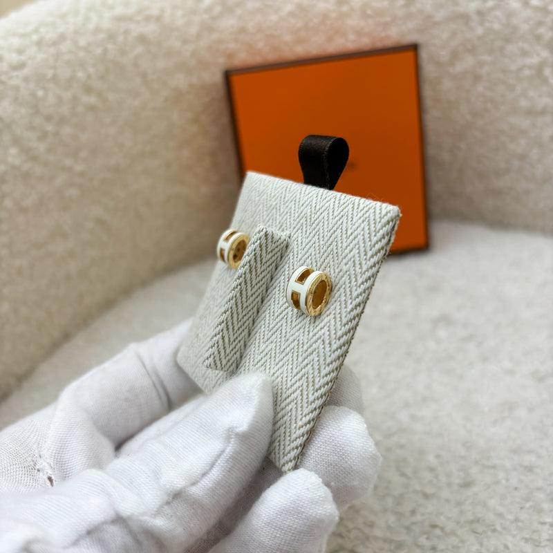 Hermes Mini Pop H Earrings in Blanc Enamel RGHW