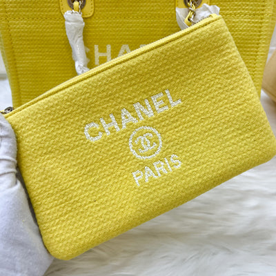 Chanel 23C Small / Medium Deauville Shopping Tote in Yellow Mixed Fibers Fabric and LGHW