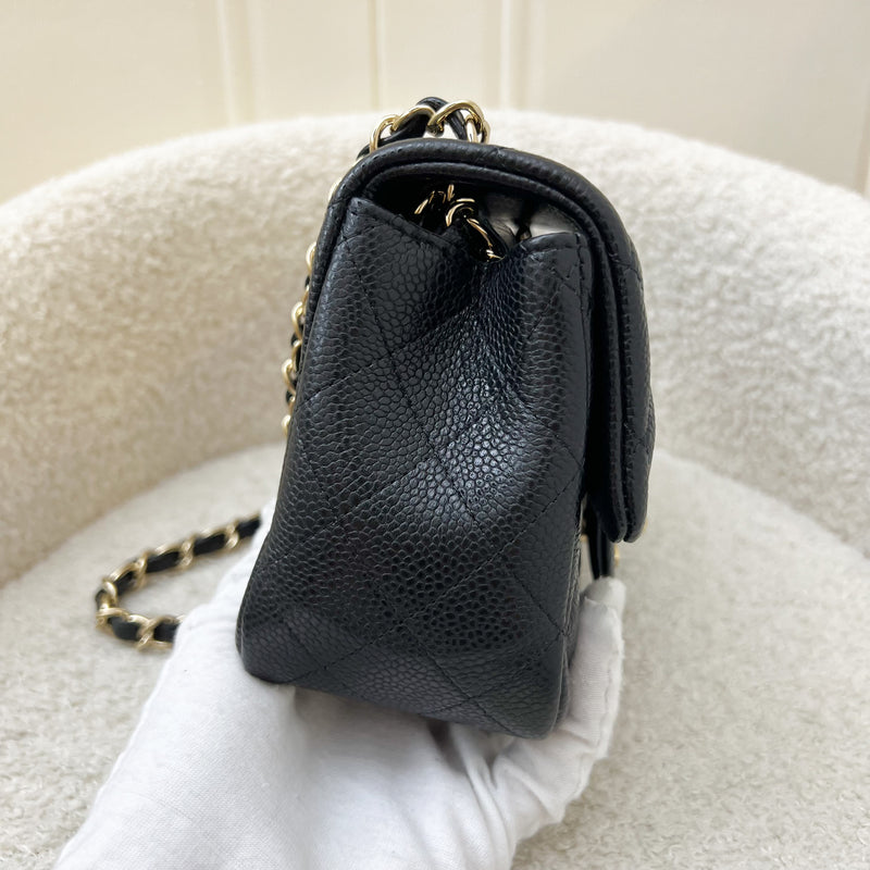 Chanel Classic Mini Square Flap in Black Caviar and LGHW (Model: A35200)