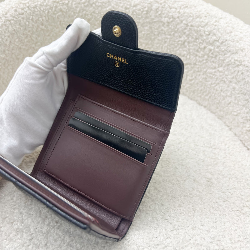 Chanel Classic Trifold Compact Wallet in Black Caviar and LGHW