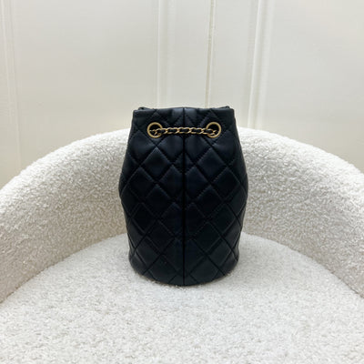 Chanel 22S New Pearl Crush Bucket Bag in Black Lambskin and AGHW