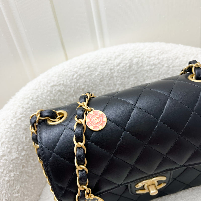 Chanel Seasonal Mini Square Casino Charms in Black Lambskin and AGHW