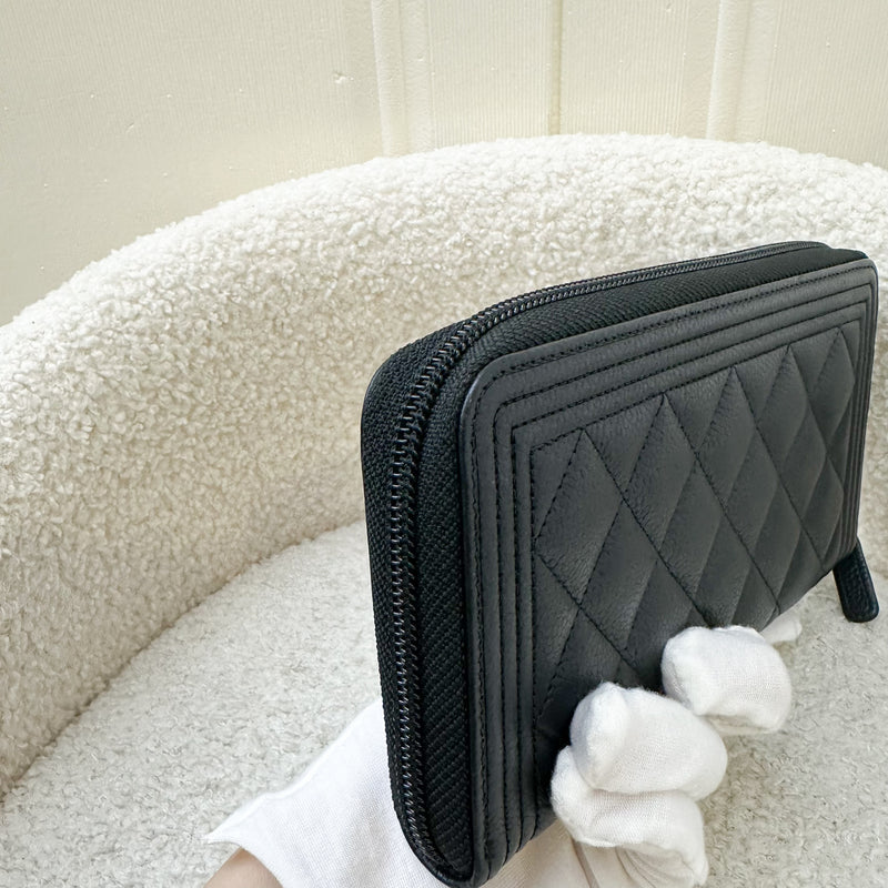 Chanel Boy Zippy Long Wallet in Black Caviar and GHW