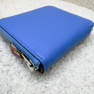 Hermes Silk in Compact Wallet in Bleu Paradis Epsom Leather and PHW