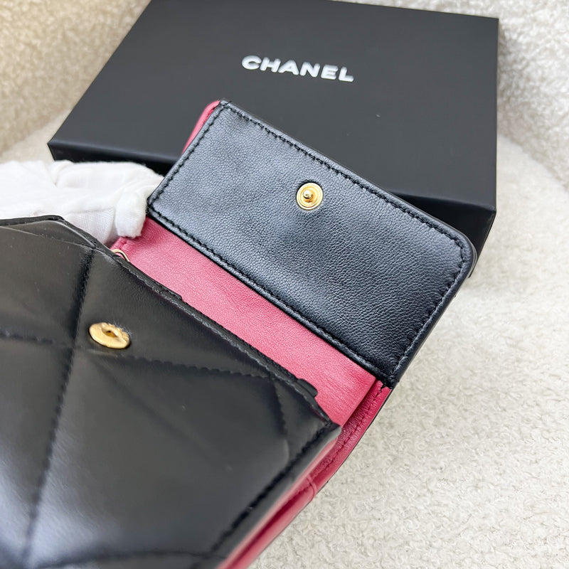 Chanel 19 Compact Trifold Wallet in Black Lambskin and AGHW