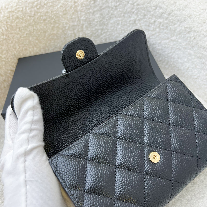 Chanel Classic Medium Trifold Wallet in Black Caviar and LGHW