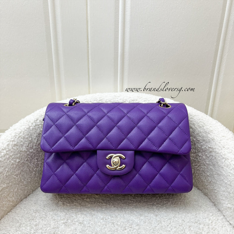 Chanel Small Classic Flap CF in 22A Dark Purple Caviar and LGHW