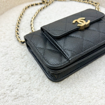 Chanel Seasonal 22A Mini Wallet on Chain WOC in Black Caviar GHW