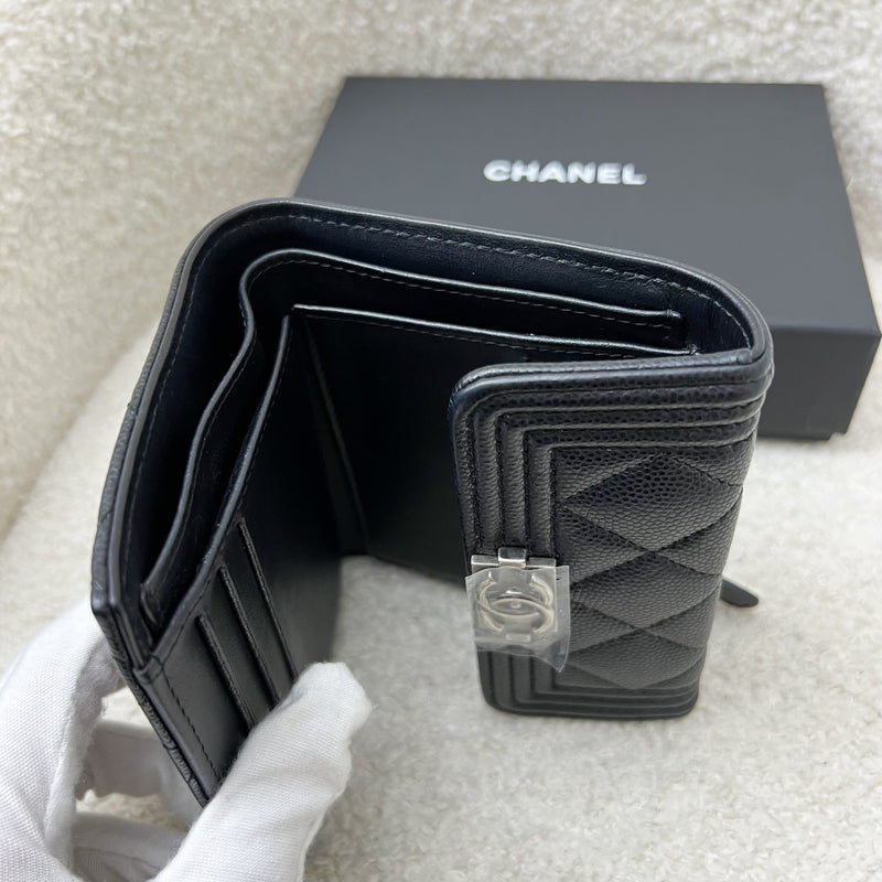 Chanel Boy Small Compact Wallet in Black Caviar and RHW