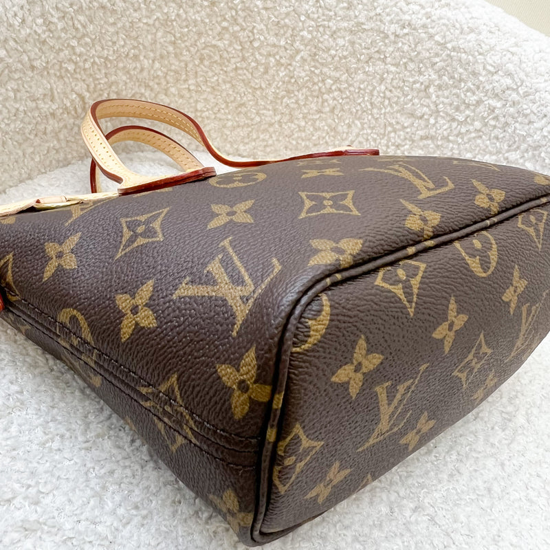 LV Neverfull BB in Monogram Canvas and Beige Patterned Strap