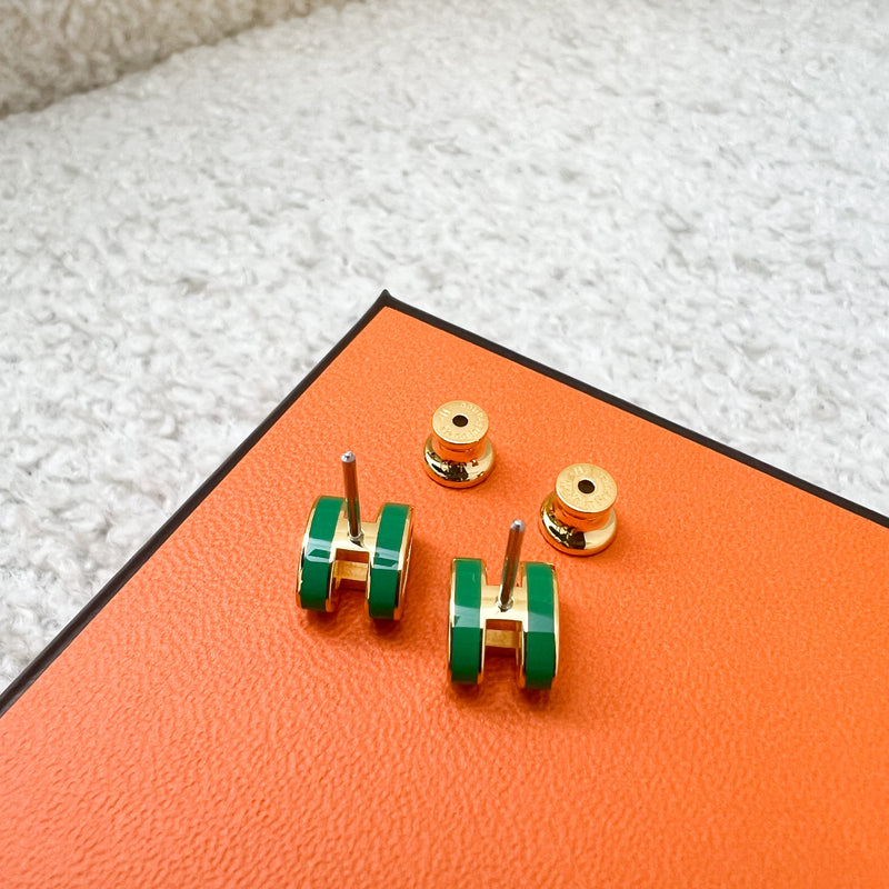 Hermes Mini Pop H Earrings in Malachite Enamel and GHW