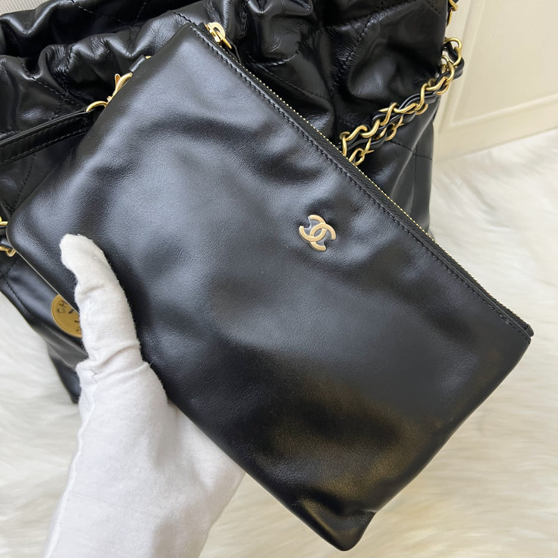 (2024 Receipt) Chanel 22 Small Hobo Bag in Black Calfskin and AGHW (Model: AS3260)