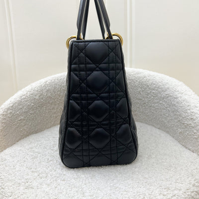 Dior Medium Lady Dior in Black Lambskin and GHW (Newer Version with Adjustable Strap)