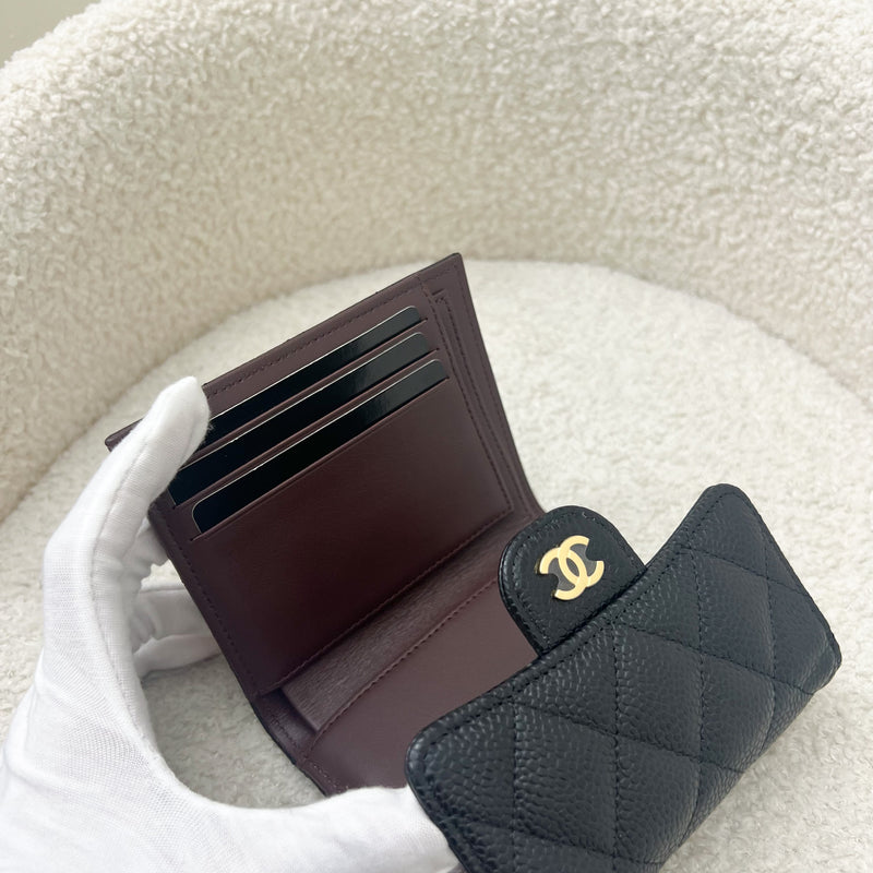 Chanel Classic Trifold Compact Wallet in Black Caviar and LGHW