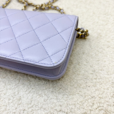 Chanel 21K Ribbon Micro Flap Bag in Lilac Lambskin and AGHW