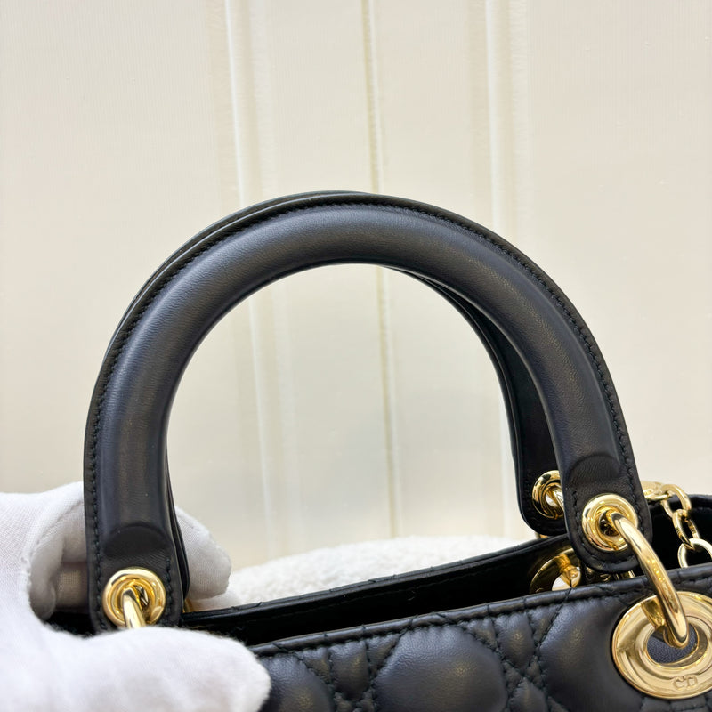 Dior Medium Lady Dior in Black Lambskin and GHW (New Version with Adjustable Strap)