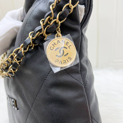 Chanel 22 So Black Small Hobo Bag in Black Caviar, Black Logo and GHW