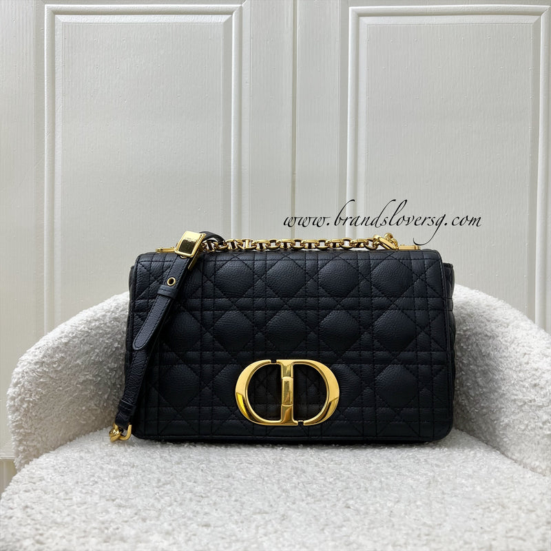 Dior Medium Caro Flap Bag in Black Grained Calfskin and GHW