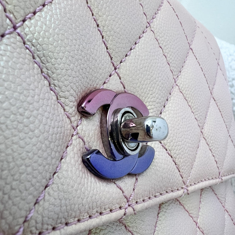 Chanel Small 24cm Coco Handle in 21K Iridescent Pink Caviar and Rainbow HW