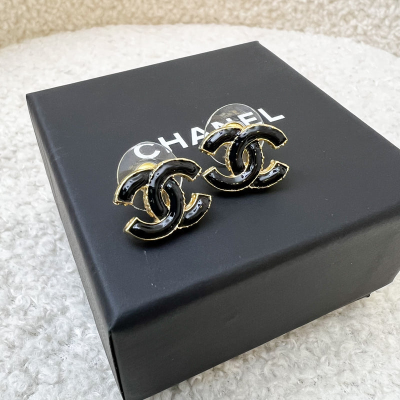 Chanel CC Logo Earrings with Black Enamel