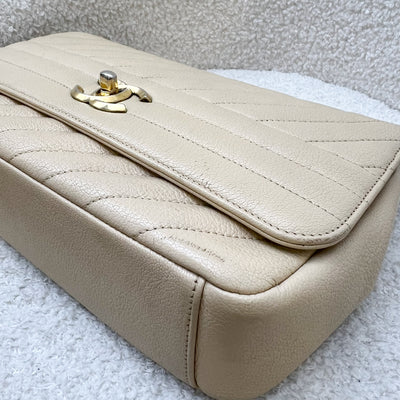 Chanel Seasonal Medium Flap in Diagonal Quilted Beige Grained Calfskin and AGHW