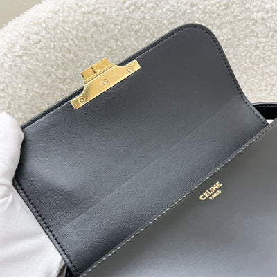 Celine Teen Triomphe Flap Bag in Black Shiny Calfskin and GHW