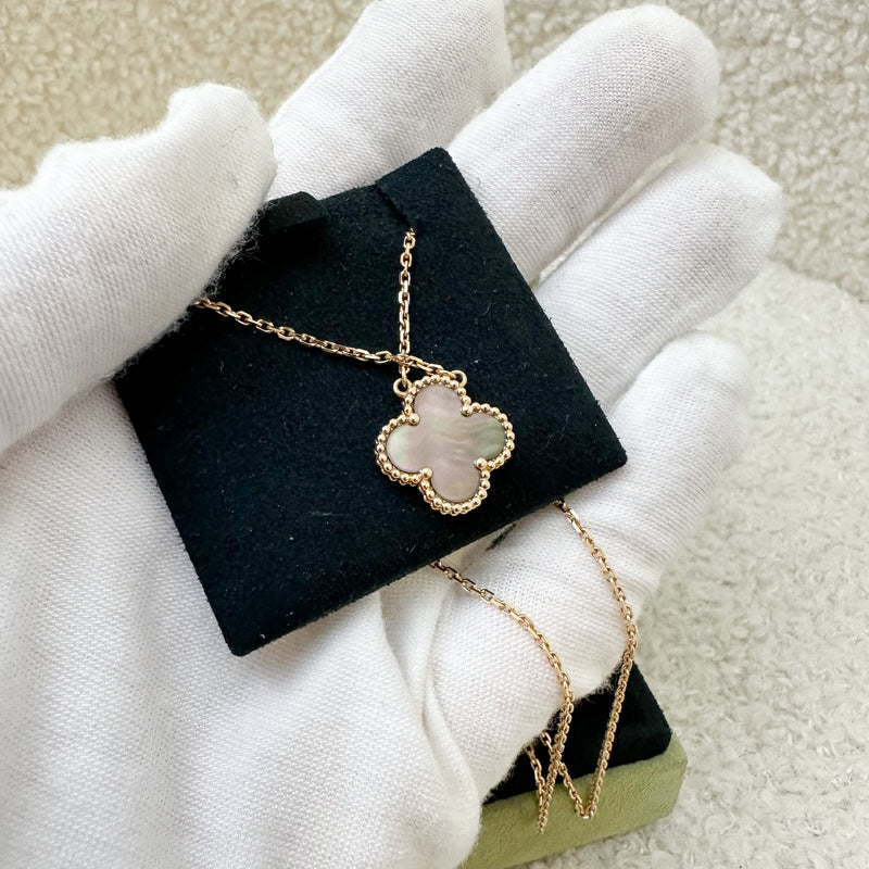 Van Cleef & Arpels VCA Vintage Alhambra Grey Mother of Pearl MOP Pendant Necklace in 18K Rose Gold