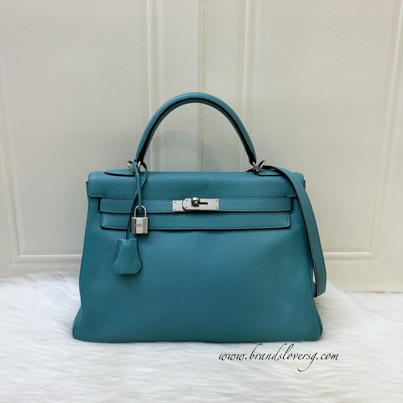 Hermes Kelly 32 in Blue (Turquoise) Clemence Leather and PHW