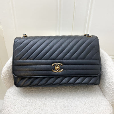 Chanel Seasonal Large Flap in Diagonal Quilted Black Grained Calfskin and AGHW