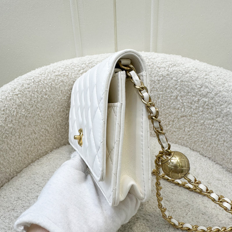 Chanel Pearl Crush Wallet on Chain WOC in White Lambskin and AGHW