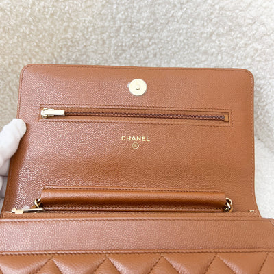 Chanel Classic Wallet on Chain WOC in 23A Toffee Brown Caviar and GHW