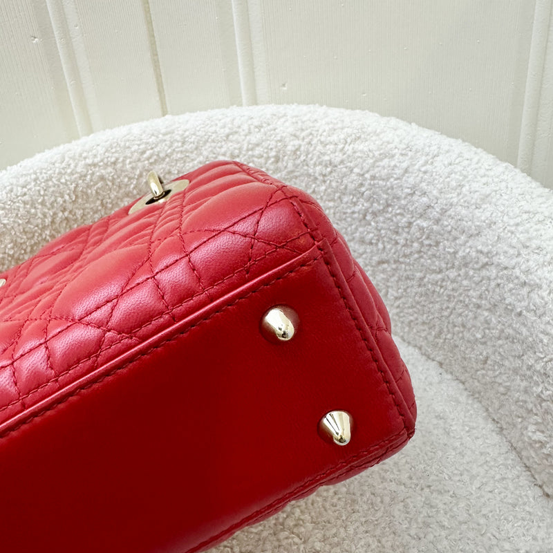 Dior Small MyLadyDior Lady Dior in Red Lambskin and LGHW