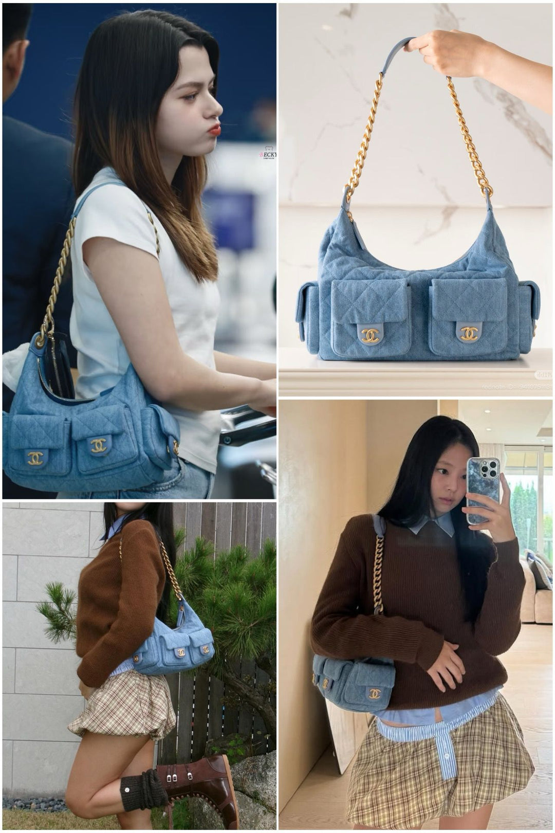 Chanel 25C Large Hobo Bag in Light Blue Washed Denim Fabric