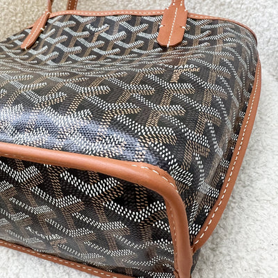 Goyard Mini Anjou Tote Bag in Black Goyardine Canvas with Camel Trim