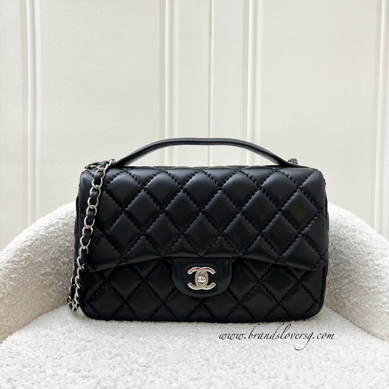 Chanel 15P Top Handle Flap Bag in Black Lambskin and SHW (Model: A94178)