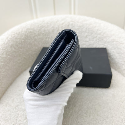 Chanel Classic Medium Trifold Wallet in Navy Caviar and LGHW