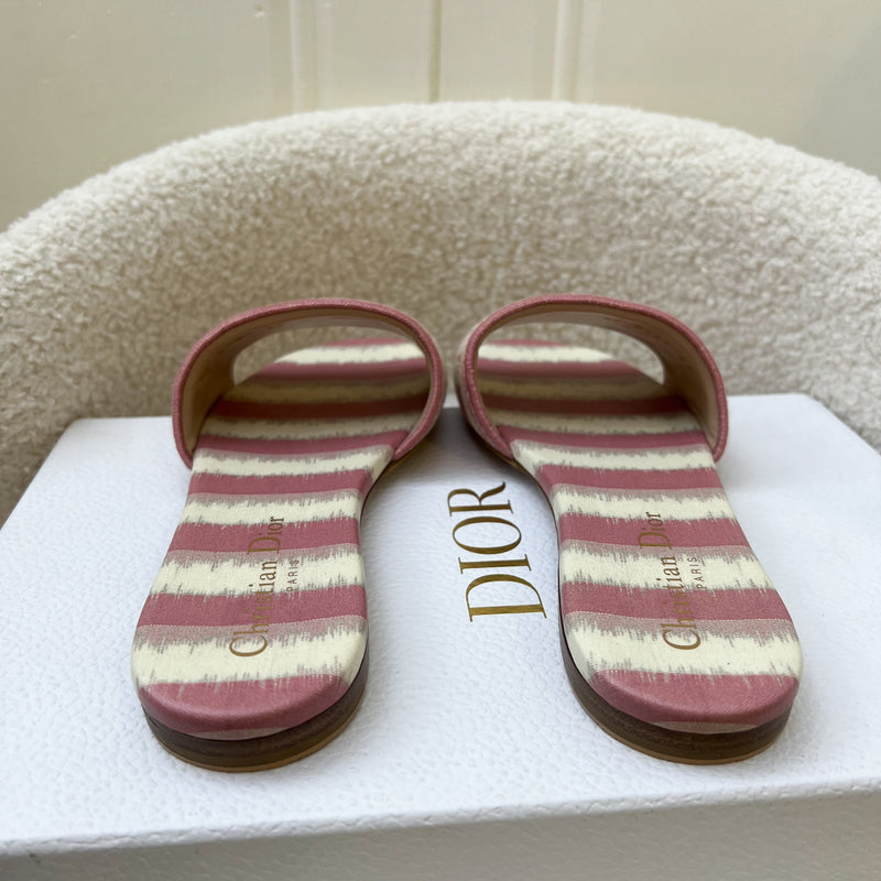 Dior Dway Slides / Sandals in Pink Embroidered Cotton and Leather Sz 37