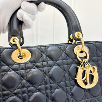 Dior Medium Lady Dior in Black Lambskin and GHW