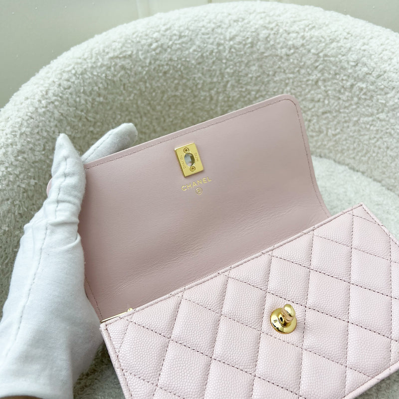 Chanel 23S Classic Flap Charm Wallet on Chain WOC in Sakura Pink Caviar and GHW