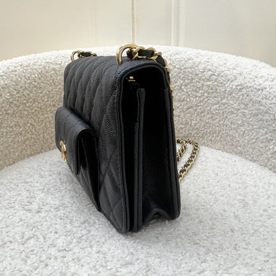 Chanel 22A Seasonal Wallet on Chain WOC in Black Caviar and GHW