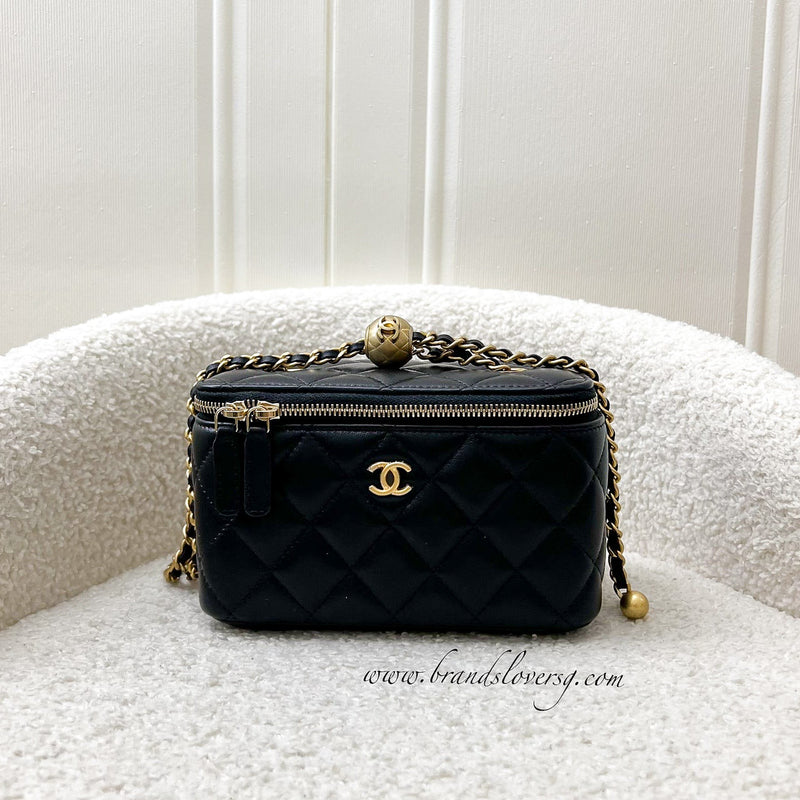 Chanel Pearl Crush Adjustable Chain Small Vanity in Black Lambskin and AGHW (Model: AP2303)