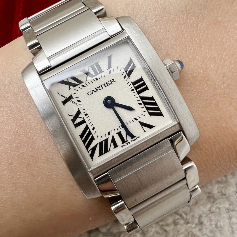 Cartier Small Tank Française Watch in Steel and Quartz Movement (wrist size about 15cm)