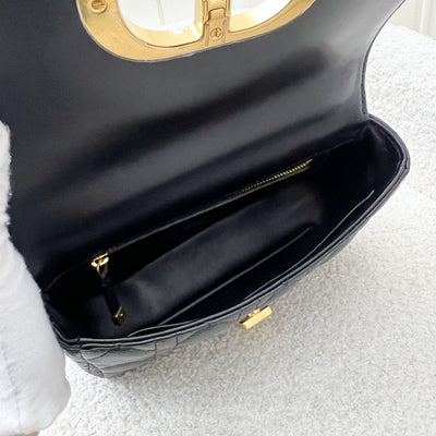 Dior Small Caro Flap Bag in Black Grained Calfskin and GHW