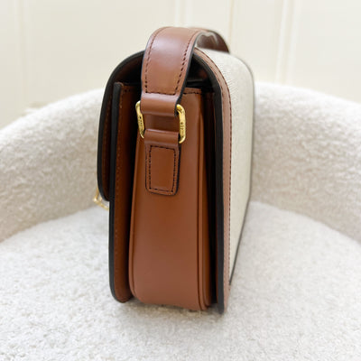 Celine Classique Triomphe Bag in Natural Textile and Tan Calfskin and GHW