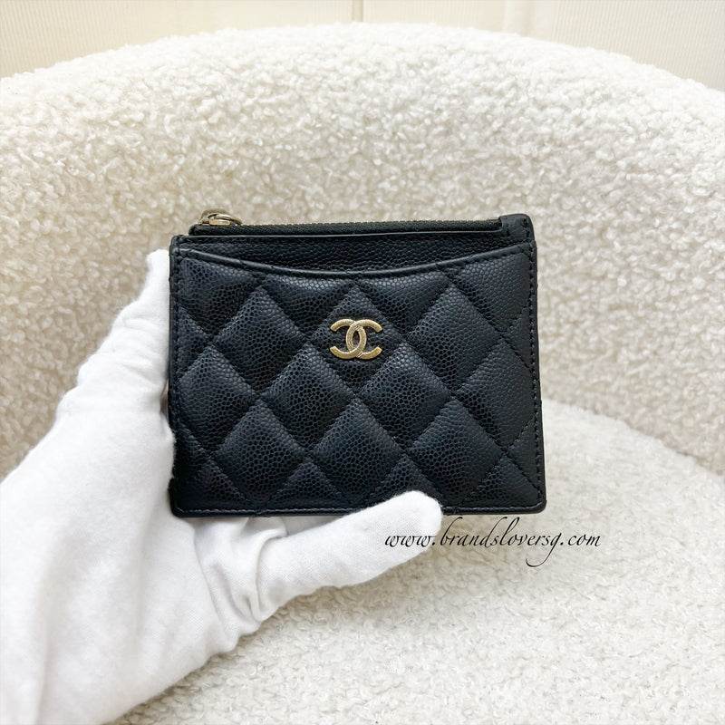 Chanel Classic Zip Card Holder Small Wallet in Black Caviar and GHW