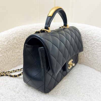 Chanel Top Handle Mini Rectangle Flap in Black Lambskin and GHW