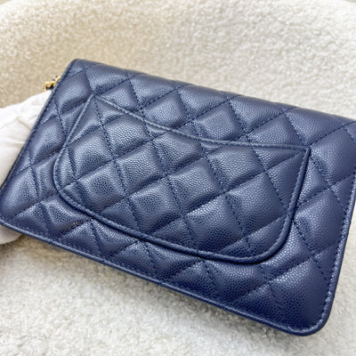 Chanel 22A "Twist Your Buttons" Wallet on Chain WOC in Navy Caviar and AGHW