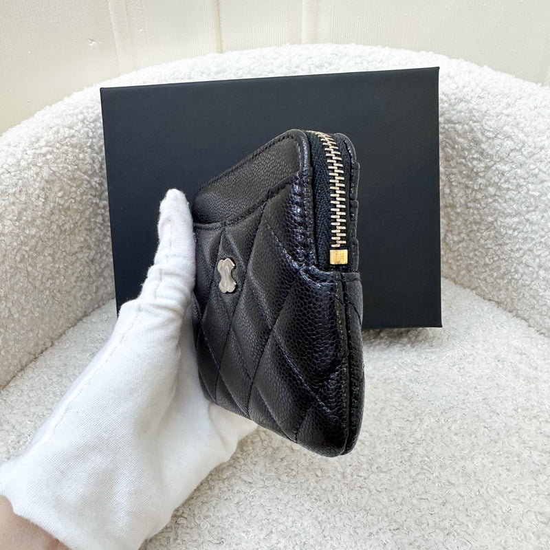 Chanel Zipped Square Compact Wallet in Black Caviar and LGHW