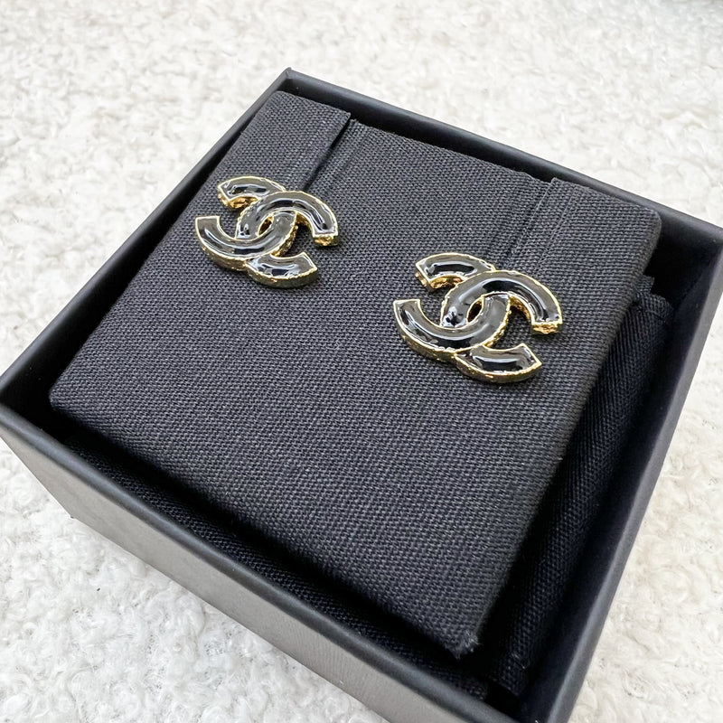 Chanel CC Logo Earrings with Black Enamel