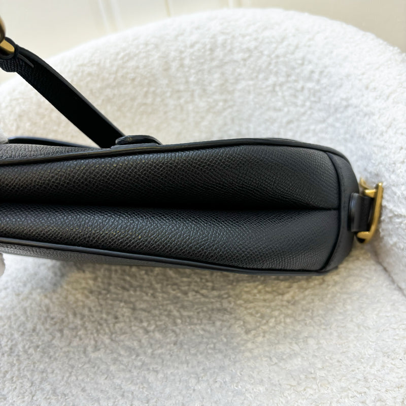 Dior Medium Saddle Bag with Strap in Black Grained Calfskin and AGHW (With Additional Canvas Strap)